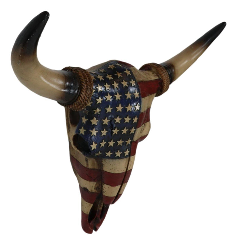 Rustic Western Patriotic USA American Flag Steer Bison Bull Cow Skull Wall Decor