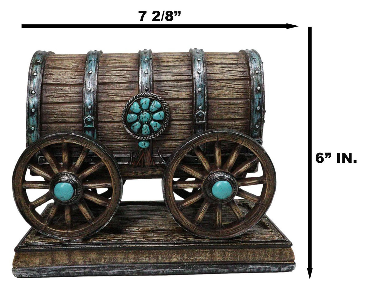 Rustic Western Faux Wooden Carriage Covered Wagon with Turquoise Accent Figurine
