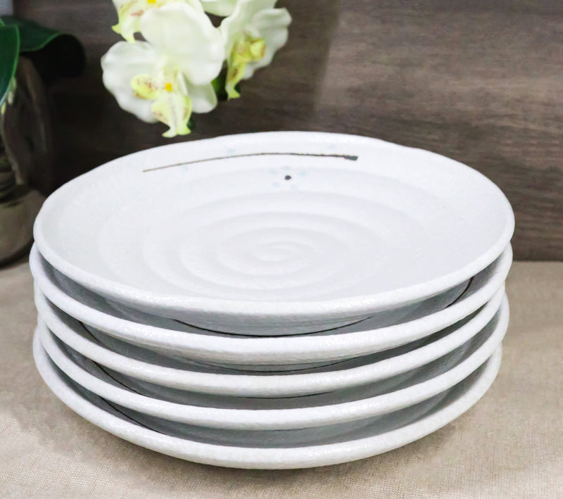 Pack Of 5 Ceramic Yukino Hana Collection Porcelain Round Dinner Plates 8.75" D