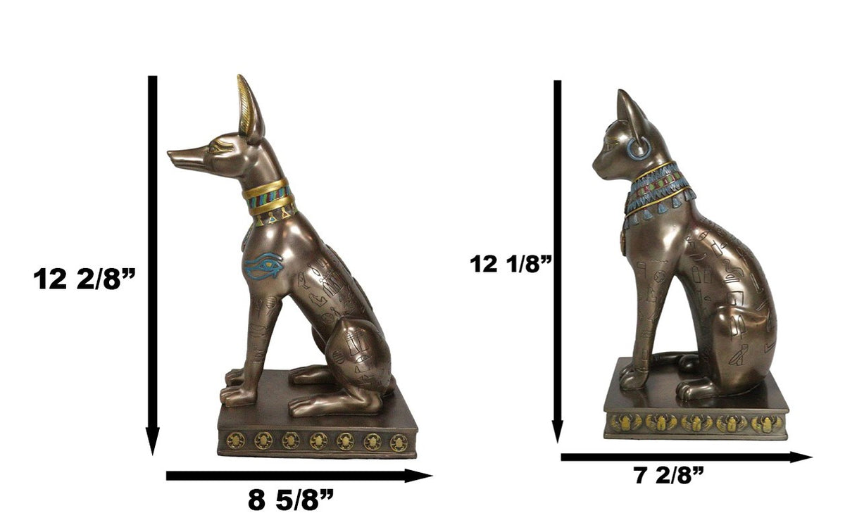 Egyptian Goddess Bastet And God Anubis Sitting On Pedestal Statue Set Of 2