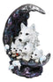 Snow White Wolf Mother With 4 Pups On LED Light Crater Crescent Moon Figurine
