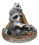 Bedtime Story Raccoon Mother & Cubs Figurine Raccoon Family Reading by Tent
