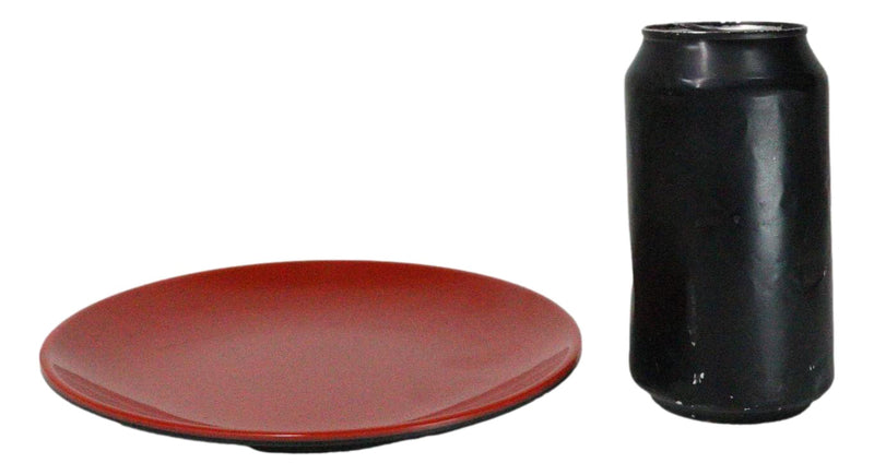 Set Of 6 Traditional Solid Red Black Melamine Salad Appetizer Round Plates 7"D