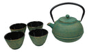 Green Tokusa Gold Streaks Tetsubin 27oz Cast Iron Tea Pot With 4 Cups Set