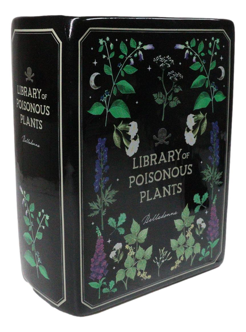 Witchcraft Magic Library of Poisonous Plants Ceramic Book Shaped Pot Vase - Ebros Gift