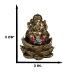 Hindu Deity God Ganesha Ganapati Seated On Padma Lotus Flower Mini Figurine