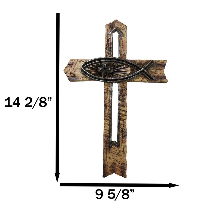 Rustic Horizontal Ichthys Jesus Fish Symbol With Arrows Faux Wooden Wall Cross