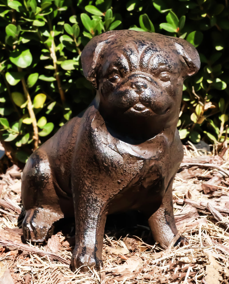 Rustic Cast Iron Metal Whimsical Fawn Pug Puppy Dog Sitting Figurine Decor