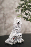 Winter Tundra Forest Snow White Wolf With 3 Adorable Cubs Family Figurine