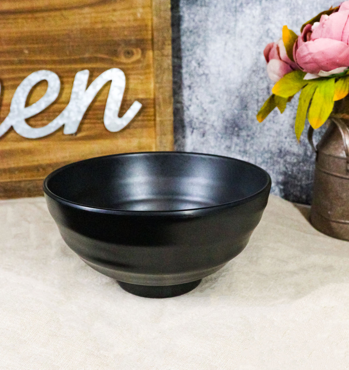 Pack Of 6 Modern Ridged Matte Black Melamine Deep Ramen Soup Pasta Bowls 46oz