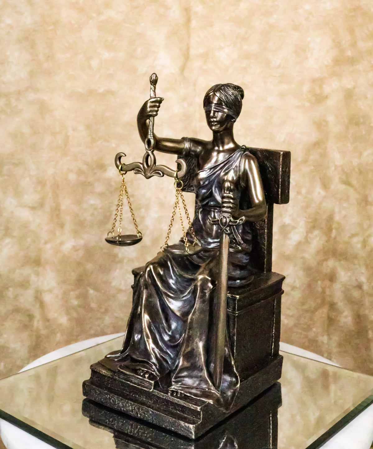 Ebros Seated Lady Justice in Blindfold with Scales and Sword Statue 8.25" Tall