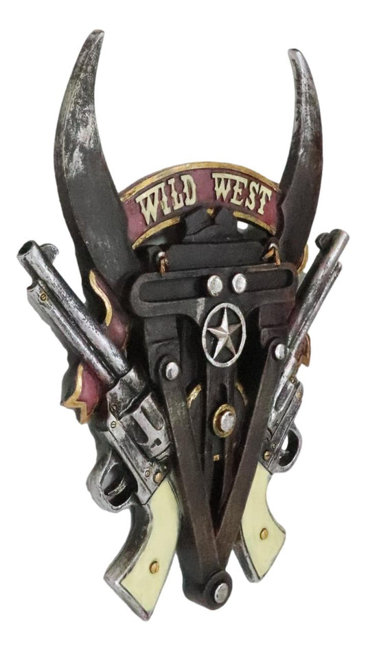 Rustic Western Texas Wild West Longhorns Dual Revolver Pistols Wall Plaque