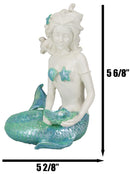 Nautical Aqua Capiz Blue Tailed Mermaid Holding Pearl In Clam Shell Figurine