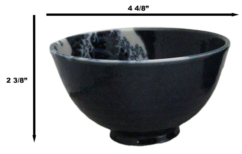 Set Of 5 Blue Japanese Hokusai Great Wave Porcelain Soup Rice Dessert Bowls 10oz