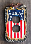 Patriotic Bald Eagle On USA Flag Crest Wall Double Receptacle Outlet Plates Set