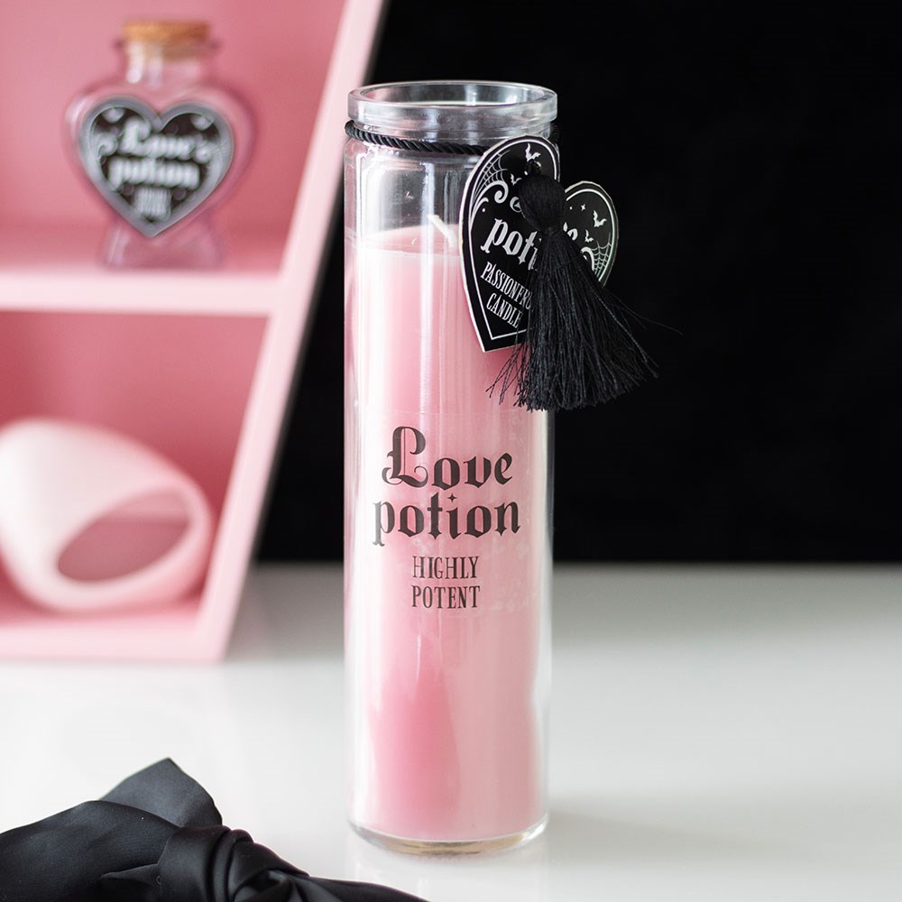 Pack of 2 Pink Love Potion Passion Fruit Tube Wax Candles In Glass Jars 8"H