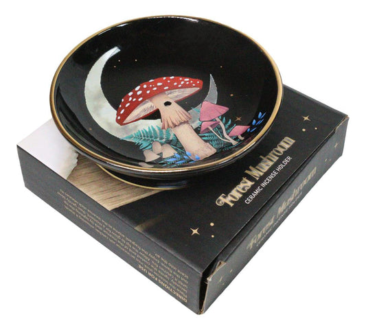 Witchcraft Wicca Dark Forest Toadstool Mushrooms And Fungi Round Incense Holder