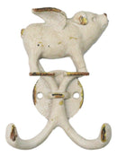 Pack Of 2 Rustic Cast Iron Antiqued White Flying Angel Pig 2-Pegs Wall Hooks
