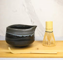 Black And Grey Charcoal Ceramic Japanese Matcha Green Tea Bowl Whisk & Scoop Set
