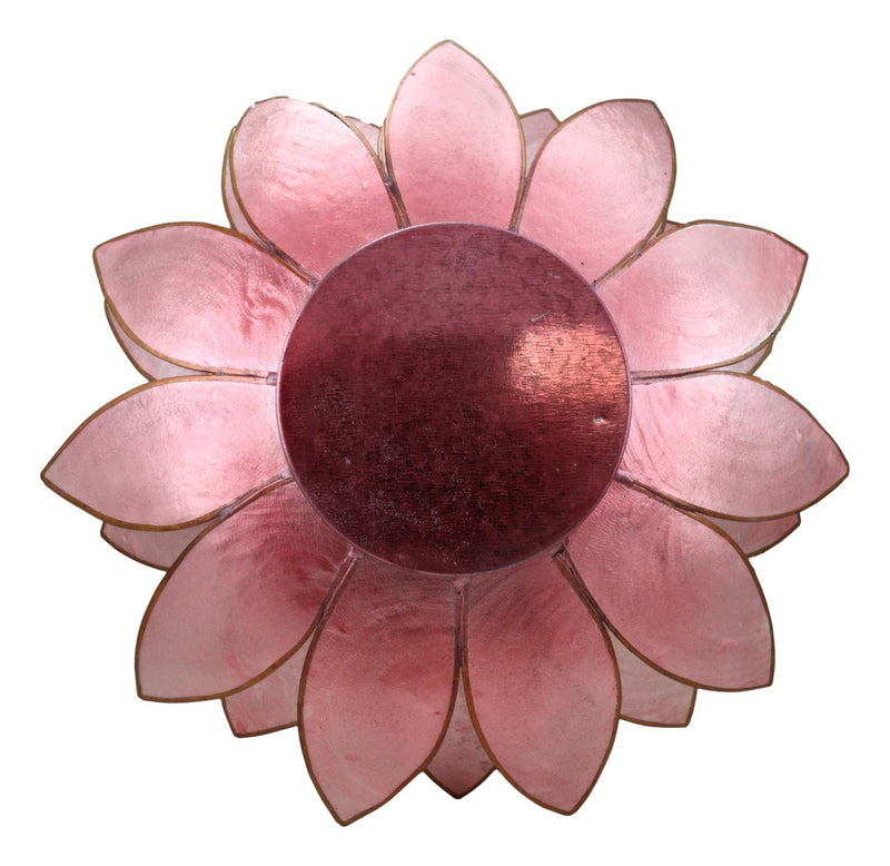 Fuchsia Pink Capiz Seashells Lotus Flower Votive Tea Light Candle Holder 8.5"D
