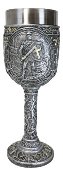 Medieval Templar Crusader Knight Suit of Armor On Guard Wine Goblet Chalice