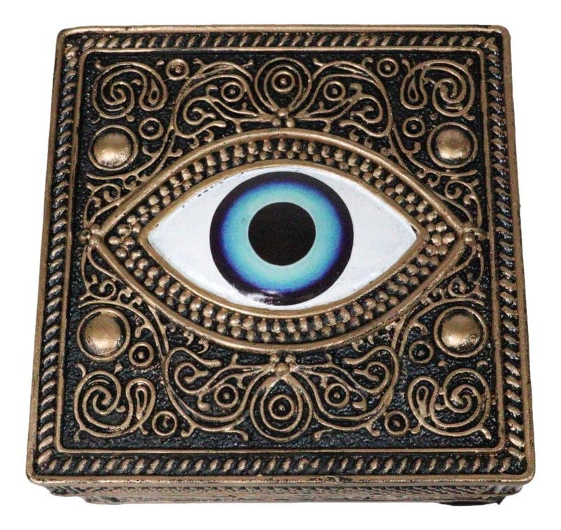 Auspicious Evil Eye Of Providence With Sacred Symbols Square Decorative Box
