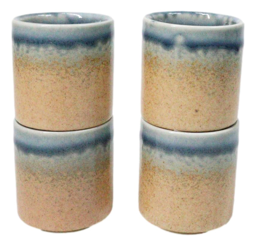 Set of 4 Artistic Blue River Sand Ao Nagashi Porcelain 1.25oz Ochoko Yuzu Cups