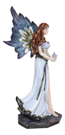 Enchanted Fantasy Damsel Fairy In White Corset Gown Holding Blue Flame Figurine