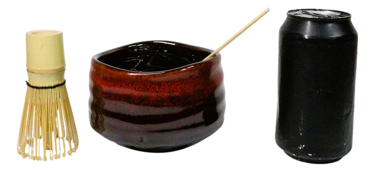 Red Brown Fire Volcano Ceramic Japanese Matcha Green Tea Bowl Whisk & Scoop Set