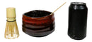 Red Brown Fire Volcano Ceramic Japanese Matcha Green Tea Bowl Whisk & Scoop Set