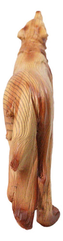 Wildlife Howling Wolf Figurine – Faux Wood Finish Wolf Sculpture with Carved Look