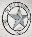 Large 24"D Rustic Western Lone Star Welcome Galvanized Metal Wall Circle Sign