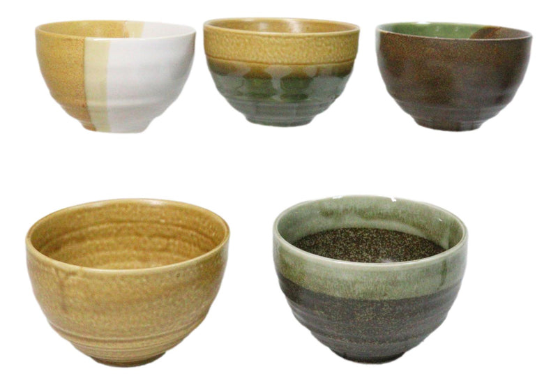 Abstract Art Tenmoku Glazed Ceramic 10oz Matcha Tea Bowl Set of 5 Made In Japan
