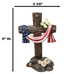 Patriotic Memorial Desktop Standing Rugged Cross With American Flag Figurine