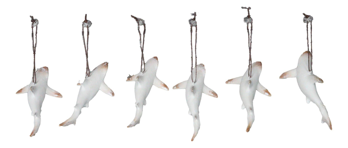 Set Of 6 Antique White Sharks Ocean Marine Wall Hanging Decor Tree Ornaments