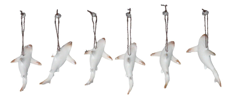 Set Of 6 Antique White Sharks Ocean Marine Wall Hanging Decor Tree Ornaments