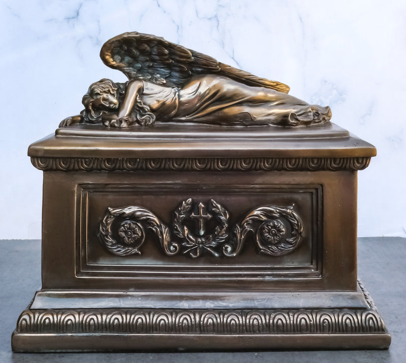 Bronzed Inspirational Laurel Cross Sleeping Guardian Angel Cremation Urn Statue