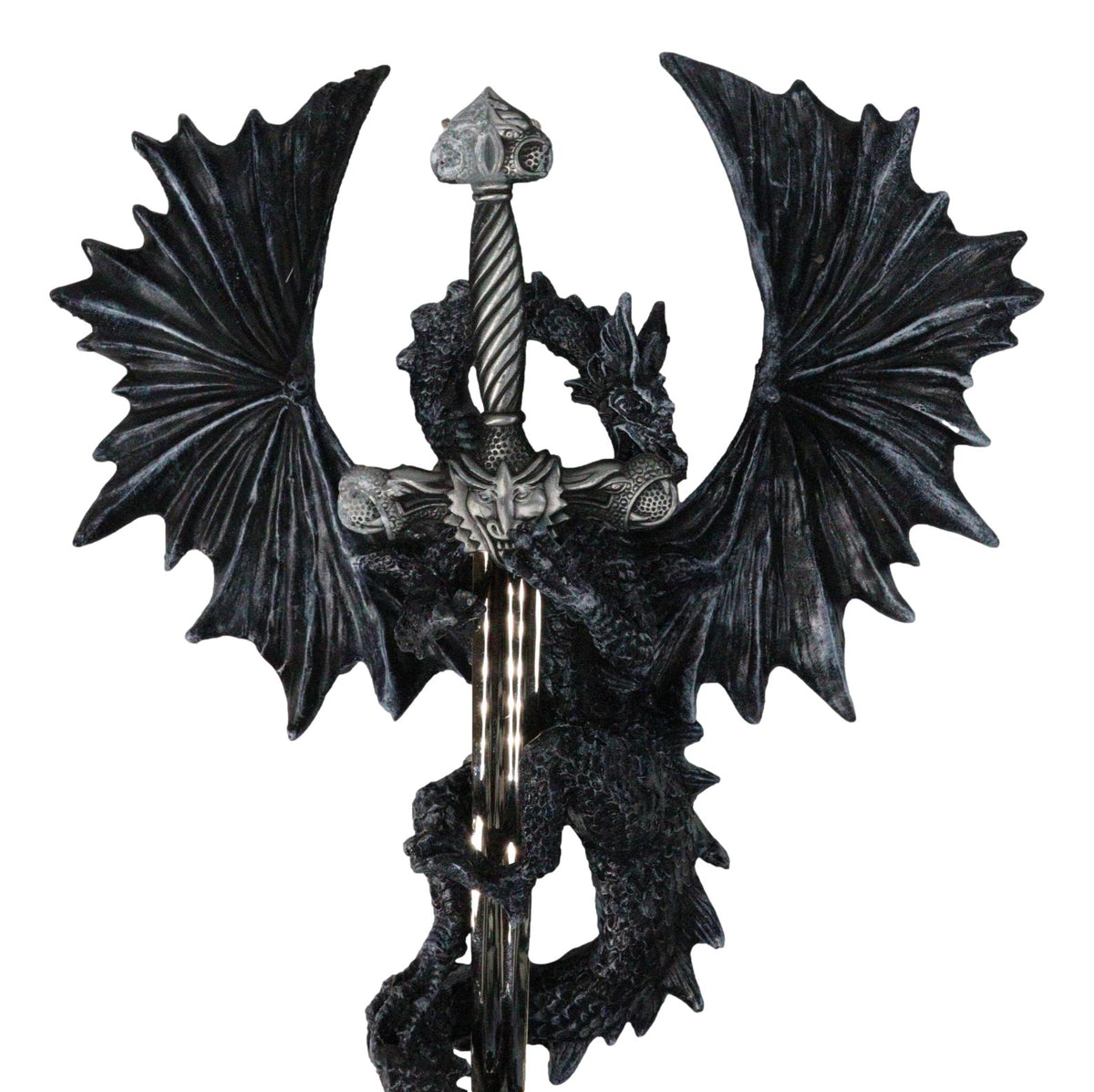 Gothic Black Winged Dragon Wall Plaque with Removable Medieval Sword – 12-Inch