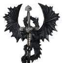 Gothic Black Winged Dragon Wall Plaque with Removable Medieval Sword – 12-Inch