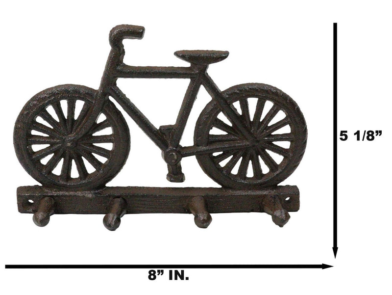 Rustic Cast Iron Hobby Pastime Bicycle Quadruple Multi Peg Wall Coat Hat Hook 8"