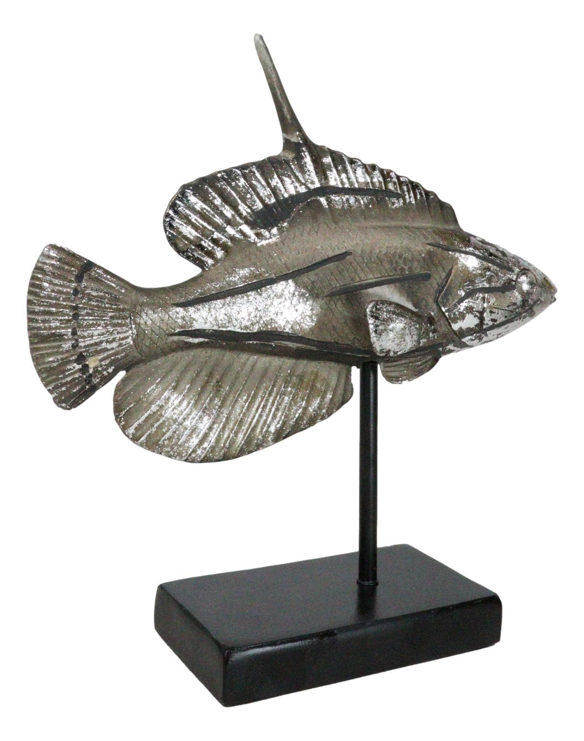 Nautical Marine Silver Tone Lyretail Anthias Fish Sculpture With Pole Stand Base