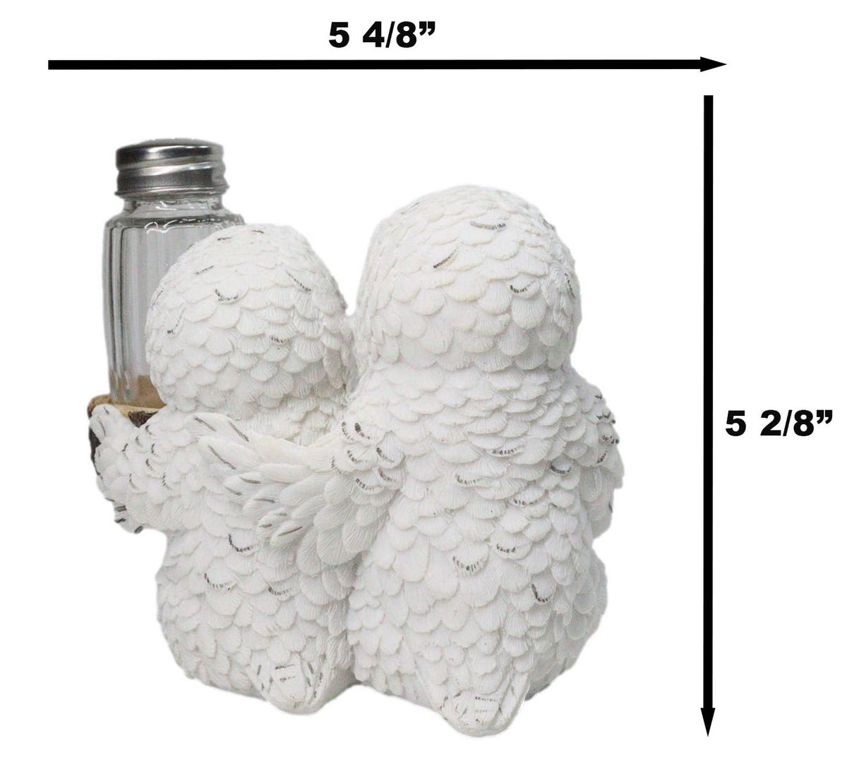 Wildlife Birds White Snowy Owl Couple Salt and Pepper Glass Shakers Holder
