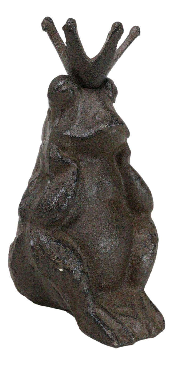 Rustic Cast Iron Whimsical Toad Frog Prince With Crown Figurine Paperweight