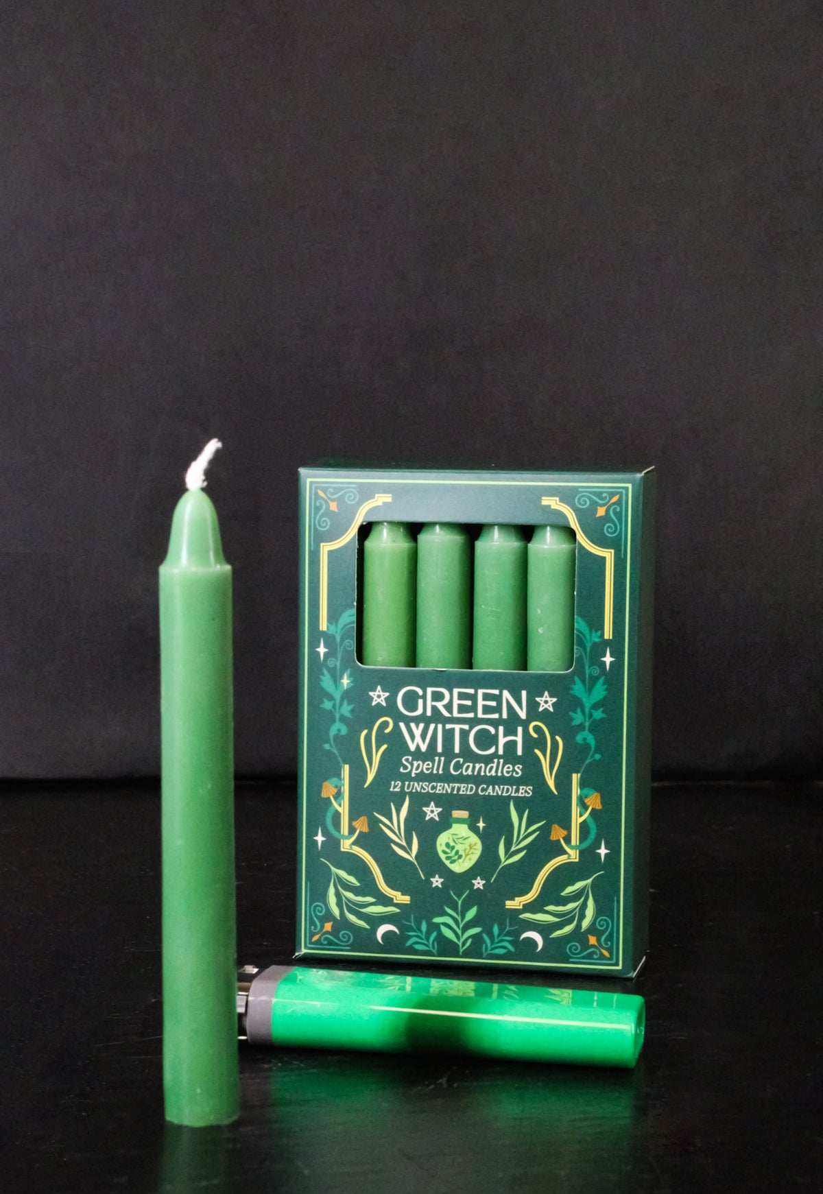Ebros Green Witch Spell Candles 4 Inch Unscented Green Candles Pack of 12