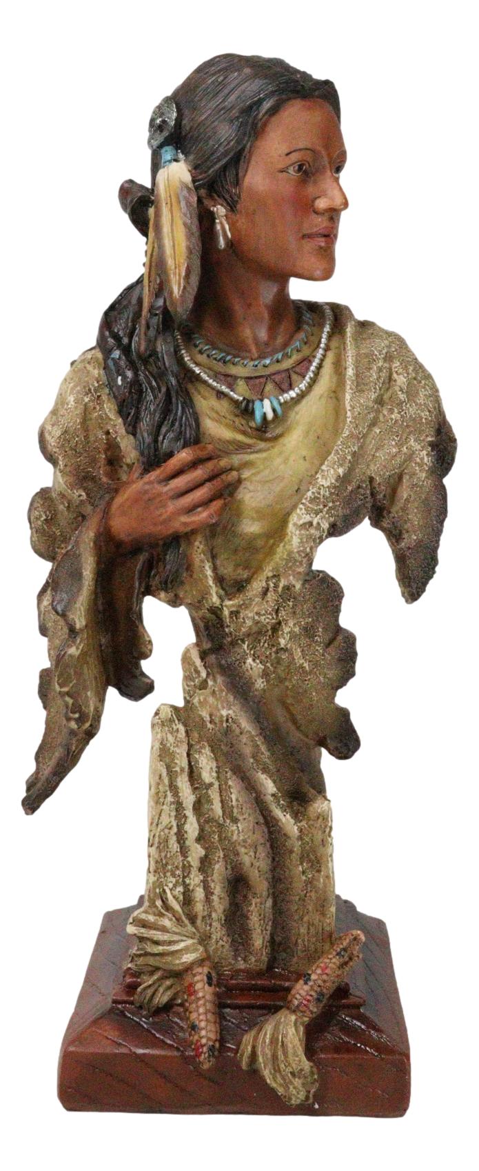 Tribal Native American Indian Lady Princess with Eagle Feathers Bust Figurine