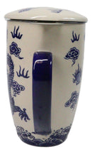 Blue Oriental Ryu Dragon 15oz Porcelain Tea Mug With Lid Stainless Steel Infuser