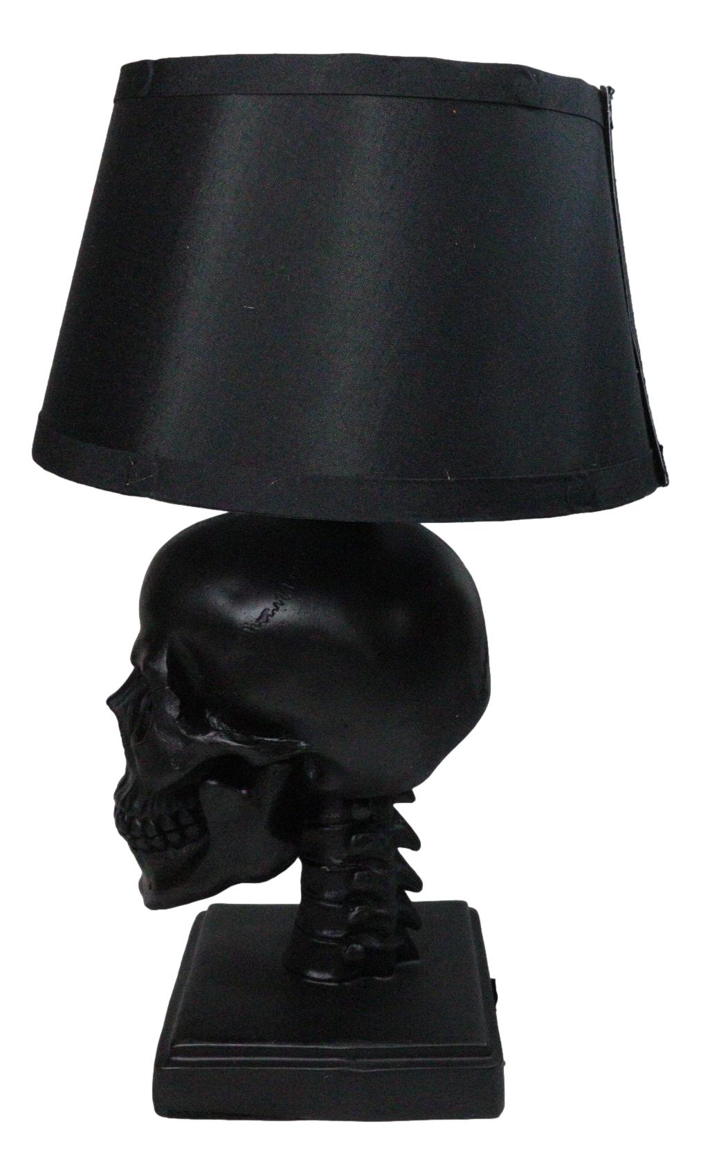 Ebros Gift Grinning Evil Black Hallowed Skull Cranium Table Lamp with Shade