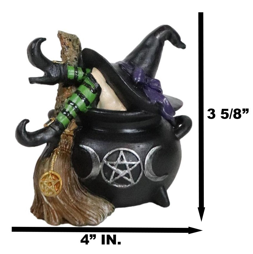 Sleeping Witch with Hat and Broomstick in Triple Moon Fire Cauldron Figurine