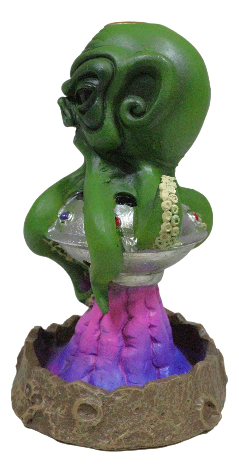 Cthulhu UFO Alien On Spaceship Saucer Moon Crater Backflow Incense Cone Burner