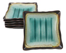 Pack Of 6 Green Midori Kannyu Ceramic Wavy Square Appetizer Salad Plates 7"